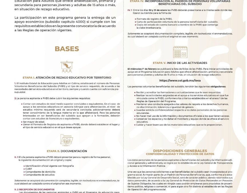 IEEA INVITA A COLIMENSES A PARTICIPAR COMO PERSONAS VOLUNTARIAS BENEFICIARIAS DE UN SUBSIDIO
