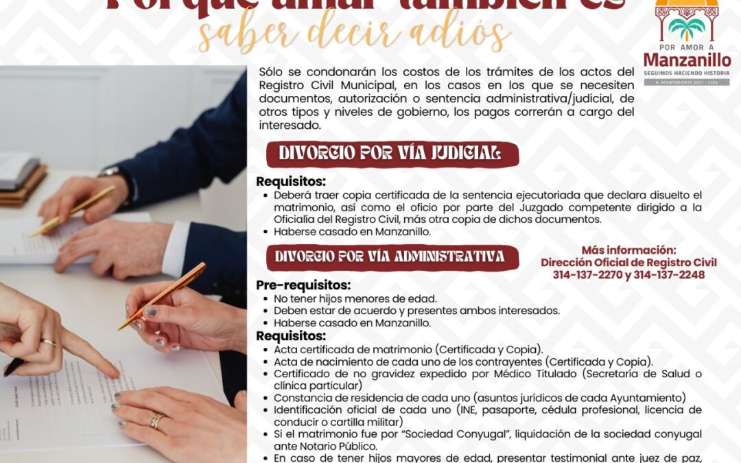 AYUNTAMIENTO DE MANZANILLO LANZA CAMPAÑA DE DIVORCIOS, «AMAR TAMBIÉN ES DECIR ADIÓS»