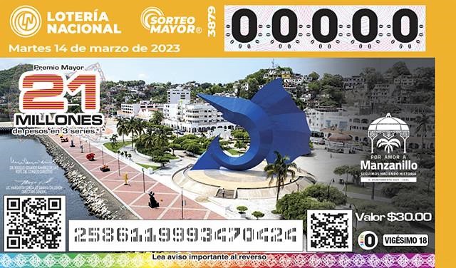 PROMOCIONAN CACHITO DE LA LOTERIA NACIONAL CON IMAGEN DE LA CIUDAD DE MANZANILLO