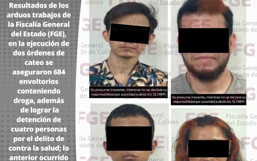 EN CATEO LA FGE ASEGURÓ 600 ENVOLTORIOS DE METANFETAMINAS Y MARIHUANA, 4 SUJETOS FUERON DETENIDOS