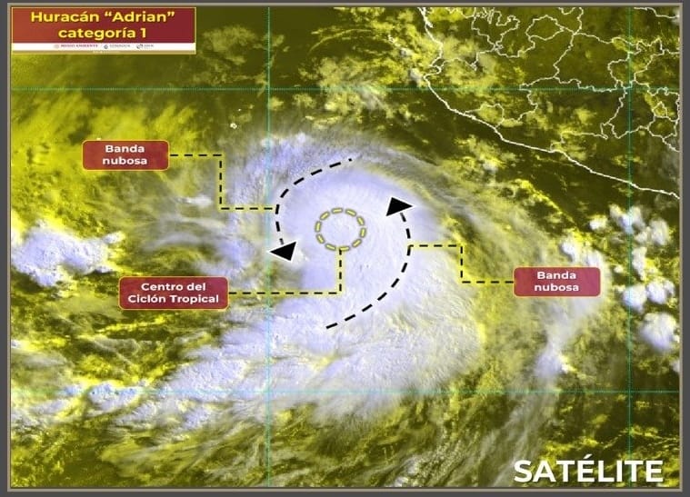 ADRIAN YA ES HURACÁN CATEGORÍA 1; SE PREVÉN LLUVIAS MUY FUERTES COLIMA, GUERRERO, JALISCO Y MICHOACÁN