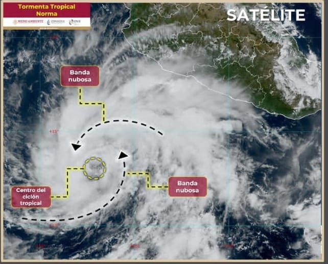 SE FORMA TORMENTA TROPICAL ‘NORMA’, SU CENTRO ESTÁ AL SUR-SUROESTE DE MANZANILLO