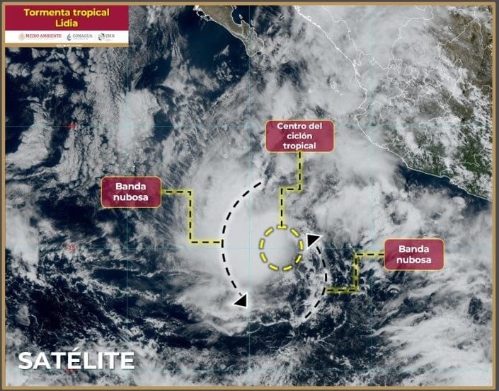 OJO DE LA TORMENTA TROPICAL ‘LIDIA’ SE UBICA AL SUROESTE DE MANZANILLO