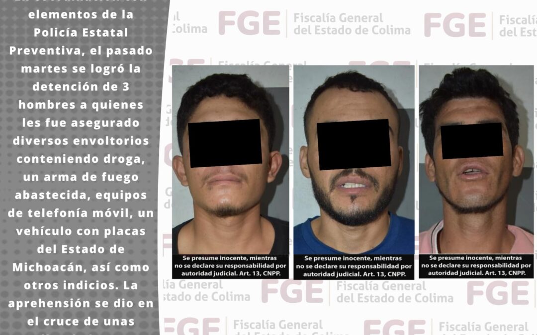 DETIENEN A TRES SUJETOS EN FRAGLANCIA EN EL CENTRO DE COLIMA