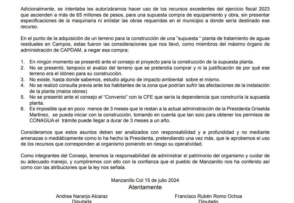 LEGISLADORES MORENISTAS MANZANILLENSES DETALLAN INCONSISTENCIAS Y DESMIENTEN A ALCALDESA GRISELDA MARTÍNEZ