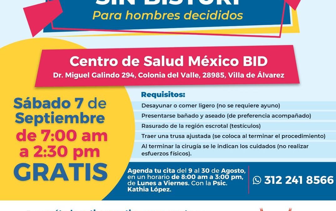 SALUD COLIMA OFRECERÁ JORNADA GRATUITA DE VASECTOMÍA SIN BISTURÍ, EN SEPTIEMBRE