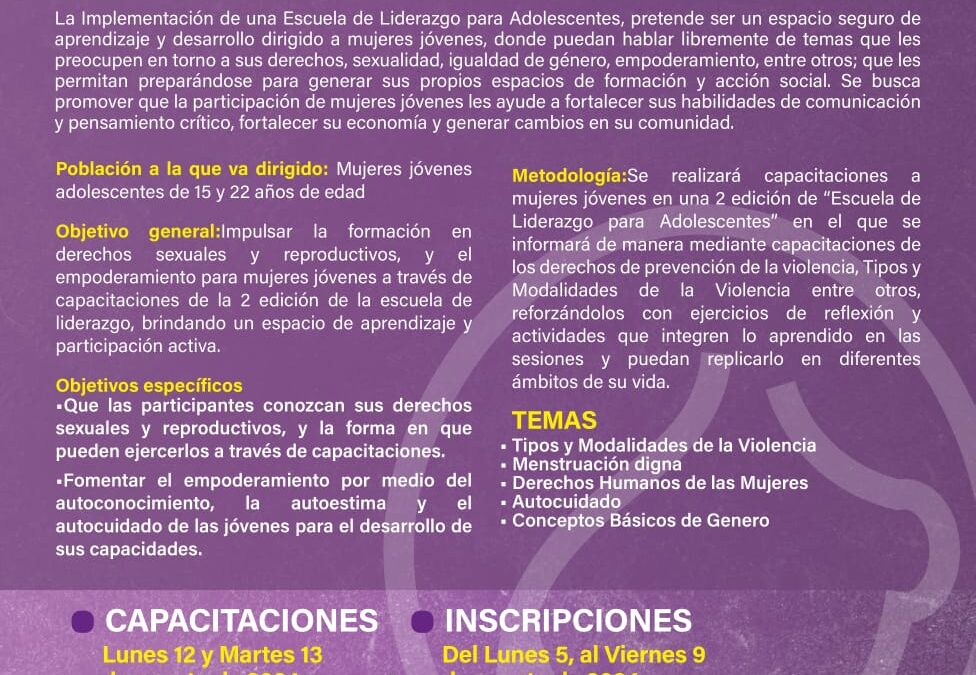 CONVOCA TEY A LA SEGUNDA ESCUELA DE LIDERAZGO PARA MUJERES ADOLESCENTES