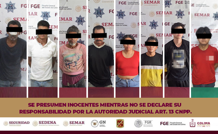 AGENTES DE LA POLICÍA ESTATAL Y DE MARINA DETIENEN A OCHO PERSONAS POR DELITOS CONTRA LA SALUD, EN COLIMA Y TECOMÁN
