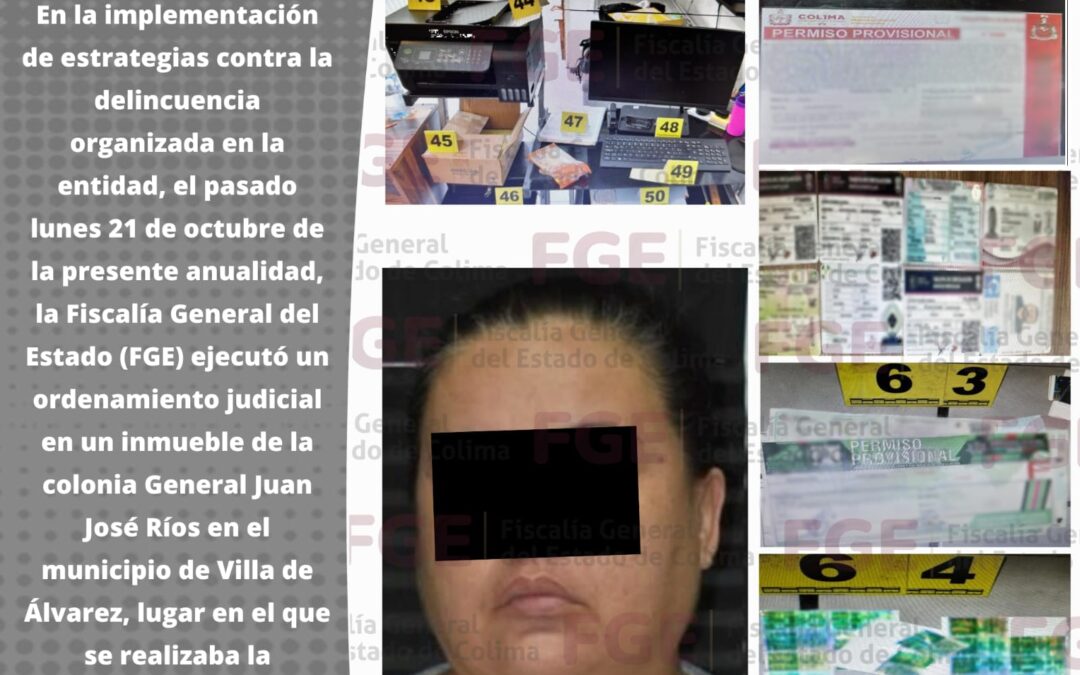 EN CATEO, FGE DETIENE A UNA MUJER Y ASEGURA INMUEBLE EN EL QUE SE REALIZABA LA FALSIFICACIÓN DE DOCUMENTOS