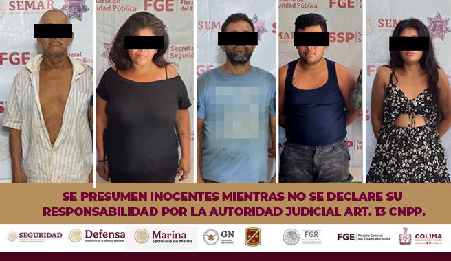 POLICÍA ESTATAL Y ELEMENTOS DE LA MARINA DETIENEN A 5 PERSONAS POR DELITOS CONTRA LA SALUD