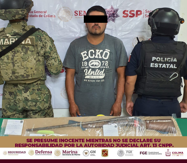POLICÍA ESTATAL DE COLIMA Y MARINA DETIENEN A PRESUNTO RESPONSABLE DE VIOLACIÓN A LA LEY FEDERAL DE ARMAS DE FUEGO Y EXPLOSIVOS