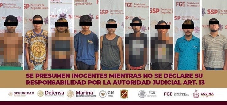 POLICÍA ESTATAL Y MARINA DETIENEN EN TECOMÁN A 9 PERSONAS POR DELITOS CONTRA LA SALUD