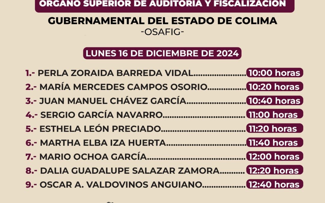 ACUERDAN CALENDARIO DE ENTREVISTAS PARA ASPIRANTES A AUDITOR SUPERIOR DEL ESTADO