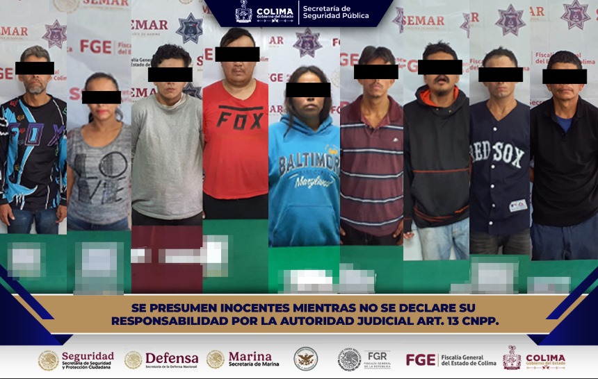 POLICÍA ESTATAL DETIENE A 9 PERSONAS EN MANZANILLO, TECOMÁN Y VILLA DE ÁLVAREZ POR DELITOS CONTRA LA SALUD