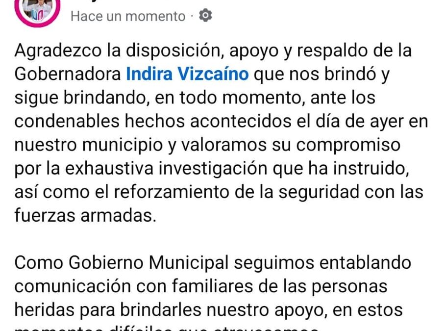 AGRADECE Y RECONOCE TEY RESPALDO Y APOYO DE LA GOBERNADORA