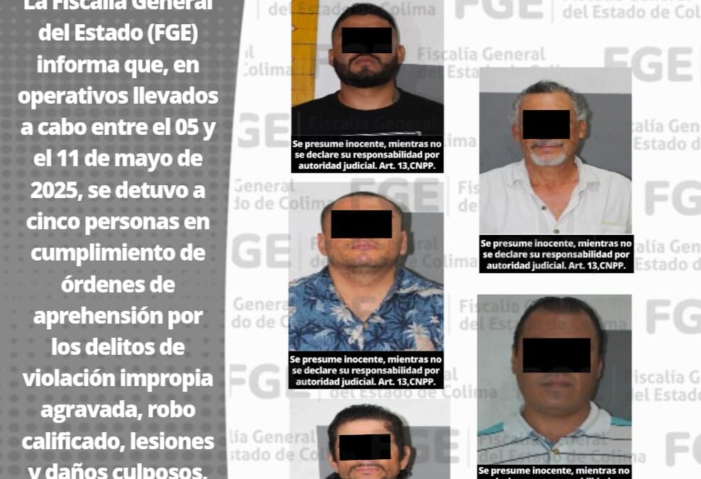 REPORTAN LA DETENCIÓN DE 5 PERSONAS QUE SE LES VINCULA CON DELITOS COMETIDOS
