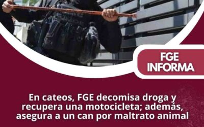 GOLPE AL CRIMEN, DECOMISAN DROGAS, RECUPERAN MOTOCICLETA Y ASEGURAN CAN MALTRATADO