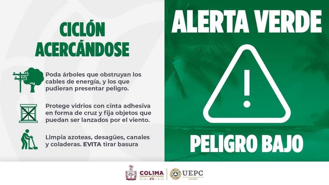 COLIMA EN SEMÁFORO VERDE (PELIGRO BAJO) POR TRAYECTORIA DE LA TORMENTA TROPICAL ‘FLOSSIE’