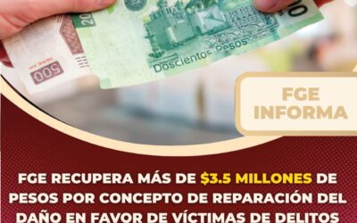 FGE RECUPERA MÁS DE $3.5 MILLONES DE PESOS POR CONCEPTO DE REPARACIÓN DEL DAÑO EN FAVOR DE VÍCTIMAS DE DELITOS