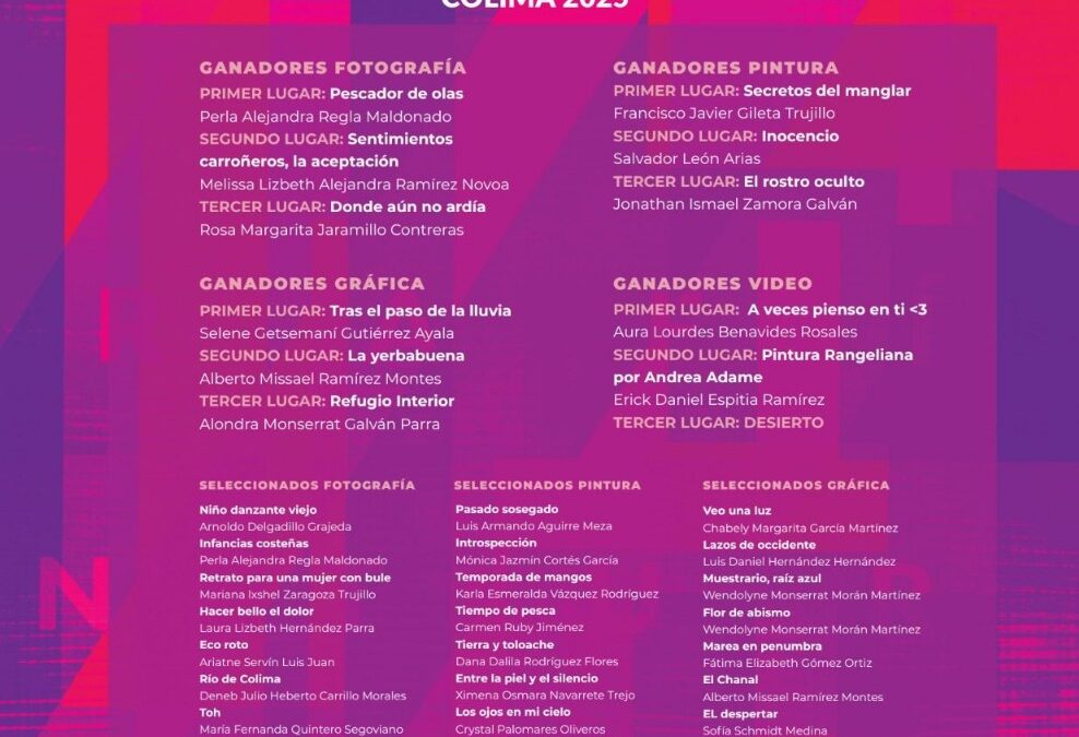 CULTURA COLIMA PRESENTA RESULTADOS DE LA CONVOCATORIA PARA LA EXPOSICIÓN ESTATAL ‘ARTE JOVEN COLIMA 2025’