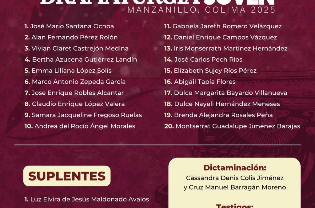 CULTURA COLIMA PUBLICA LISTA DE SELECCIONADOS PARA LA RESIDENCIA DRAMATURGIA JOVEN