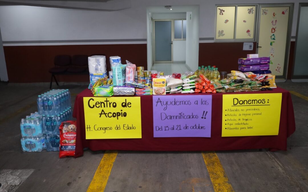 INSTALA CONGRESO DEL ESTADO CENTRO DE ACOPIO A FAMILIAS AFECTADAS POR INUNDACIONES