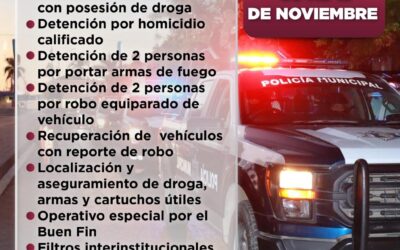 DETENCIONES POR ROBO, HOMICIDIO Y DISTRIBUCIÓN DE DROGA, RESULTADOS DE LA SEMANA EN SEGURIDAD EN MANZANILLO