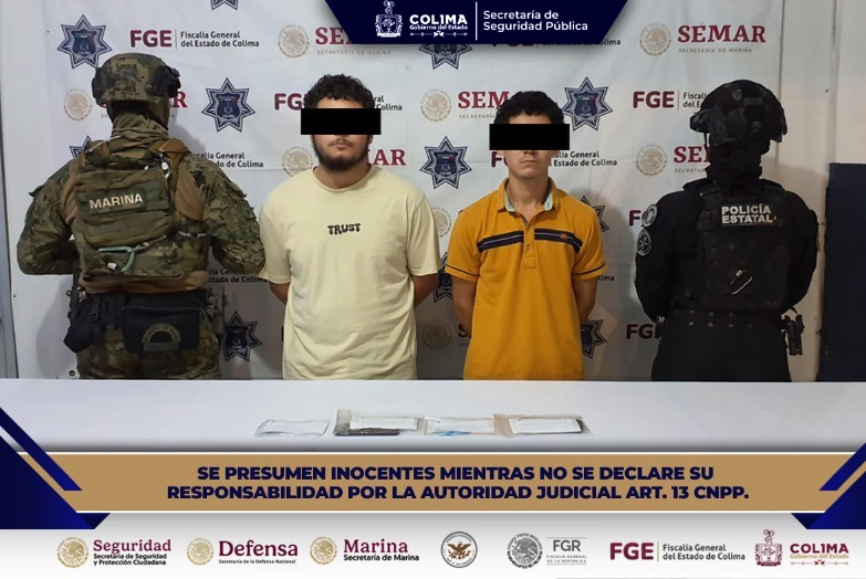 ‎POLICÍA ESTATAL DE COLIMA DETIENE A DOS MASCULINOS POR DELITOS CONTRA LA SALUD
