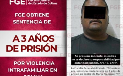SENTENCIADO A 3 AÑOS DE PRISIÓN POR VIOLENCIA INTRAFAMILIAR EN COLIMA