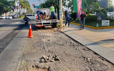 REALIZA CUADRILLA MUNICIPAL EMPEDRADO EN LA AVENIDA CONSTITUCIÓN