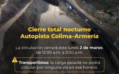 ADVIERTEN CONDUCTORES DE TRABAJOS NOCTURNOS EN AUTOPISTA COLIMA-MANZANILLO