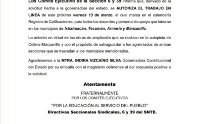 MAESTROS DE IXTLAHUACAN, MANZANILLO, TECOMÁN Y ARMERÍA TRABAJARAN EN LÍNEA ESTE VIERNES