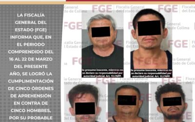 EJECUTA FISCALÍA ACCIONES OPERATIVAS Y DETIENE A CINCO PERSONAS CON MANDAMIENTOS JUDICIALES