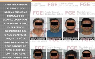 CUMPLIMENTA FGE OCHO ÓRDENES DE APREHENSIÓN POR DIVERSOS DELITOS
