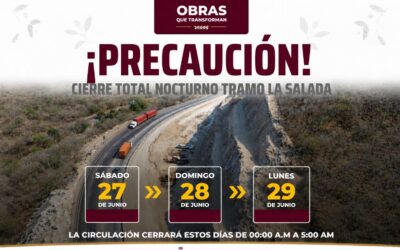 ALERTA SEIDUM POR CIERRE TOTAL NOCTURNO EN EL TRAMO ‘LA SALADA’, SÁBADO, DOMINGO Y LUNES