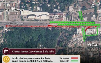 SEIDUM ALERTA POR CIERRE TOTAL DEL TERCER ANILLO EN SENTIDO VILLA DE ÁLVAREZ-COLIMA ESTE JUEVES Y VIERNES
