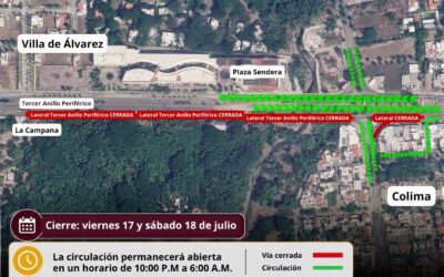 SEIDUM PREVIENE POR CIERRE TOTAL EN LATERAL DEL TERCER ANILLO SENTIDO VILLA DE ÁLVAREZ-COLIMA, ESTE VIERNES Y SÁBADO