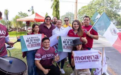 KAREN JURADO PARTICIPÓ EN LA MEGA PEGA DE CALCAS POR DEFENSA DE LA SOBERANÍA NACIONAL EN VDEA