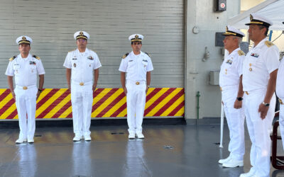 LA SECRETARIA DE MARINA A TRAVÉS DE LA ARMADA DE MÉXICO REALIZA CEREMONIA DE CAMBIO DE MANDO DE ARMAS DEL BUQUE ARM «BLAS GODÍNEZ», EN MANZANILLO, COLIMA