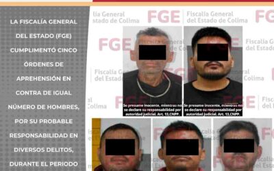 FGE, LLEVA ANTE LA JUSTICIA A CINCO PERSONAS CON ÓRDENES DE APREHESIÓN
