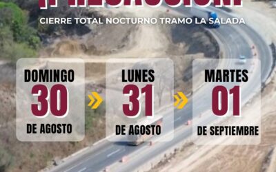 SEIDUM COLIMA ALERTA SOBRE CIERRE TOTAL NOCTURNO EN «LA SALADA» ESTE DOMINGO, LUNES Y MARTES