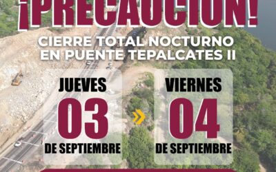 SEIDUM INFORMA CIERRE TOTAL NOCTURNO DEL PUENTE TEPALCATES II ESTE JUEVES Y VIERNES POR TRABAJOS EN AUTOPISTA COLIMA MANZANILLO