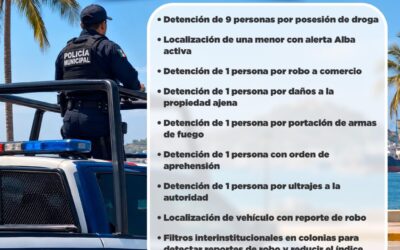 POLICÍA DE MANZANILLO REPORTE DETENCIONES Y LOCALIZACIÓN DE MENOR CON ALERTA ALBA