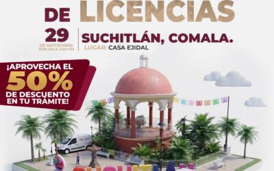 SUBSEMOV LLEVARÁ «CARAVANA DE LICENCIA» CON DESCUENTO DE 50% A COMALA Y  SUCHITLÁN, 24 Y 29 DE SEPTIEMBRE
