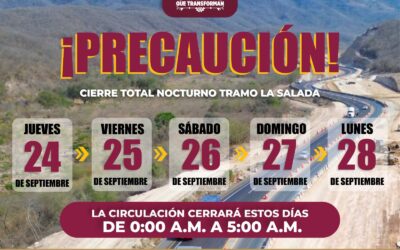 SEIDUM ALERTA POR CIERRE EN TOTAL NOCTURNO EN EL TRAMO «LA SALADA» DEL JUEVES 24 AL LUNES 28 DE SEPTIEMBRE