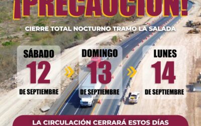 SEINDUM COLIMA ALERTA SOBRE CIERRE TOTAL NOCTURNO EN «LA SALADA» ESTE SÁBADO, DOMINGO Y LUNES