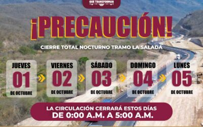 SEIDUM INFORMA SOBRE CIERRE TOTAL NOCTURNO EN EL TRAMO «LA SALADA», DEL 1 AL 5 DE OCTUBRE