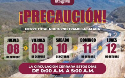 CIERRE TOTAL EN EL TRAMO LA SALADA , DEL 8 AL 12 DE OCTUBRE, INFORMA SEIDUM