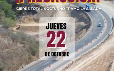 SEIDUM ALERTA POR CIERRE TOTAL NOCTURNO EN ‘LA SALADA’ ESTE JUEVES 22 DE OCTUBRE